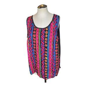 Vintage Colorful Geometric Tank Top Sleeveless Artsy Boho Blouse 14